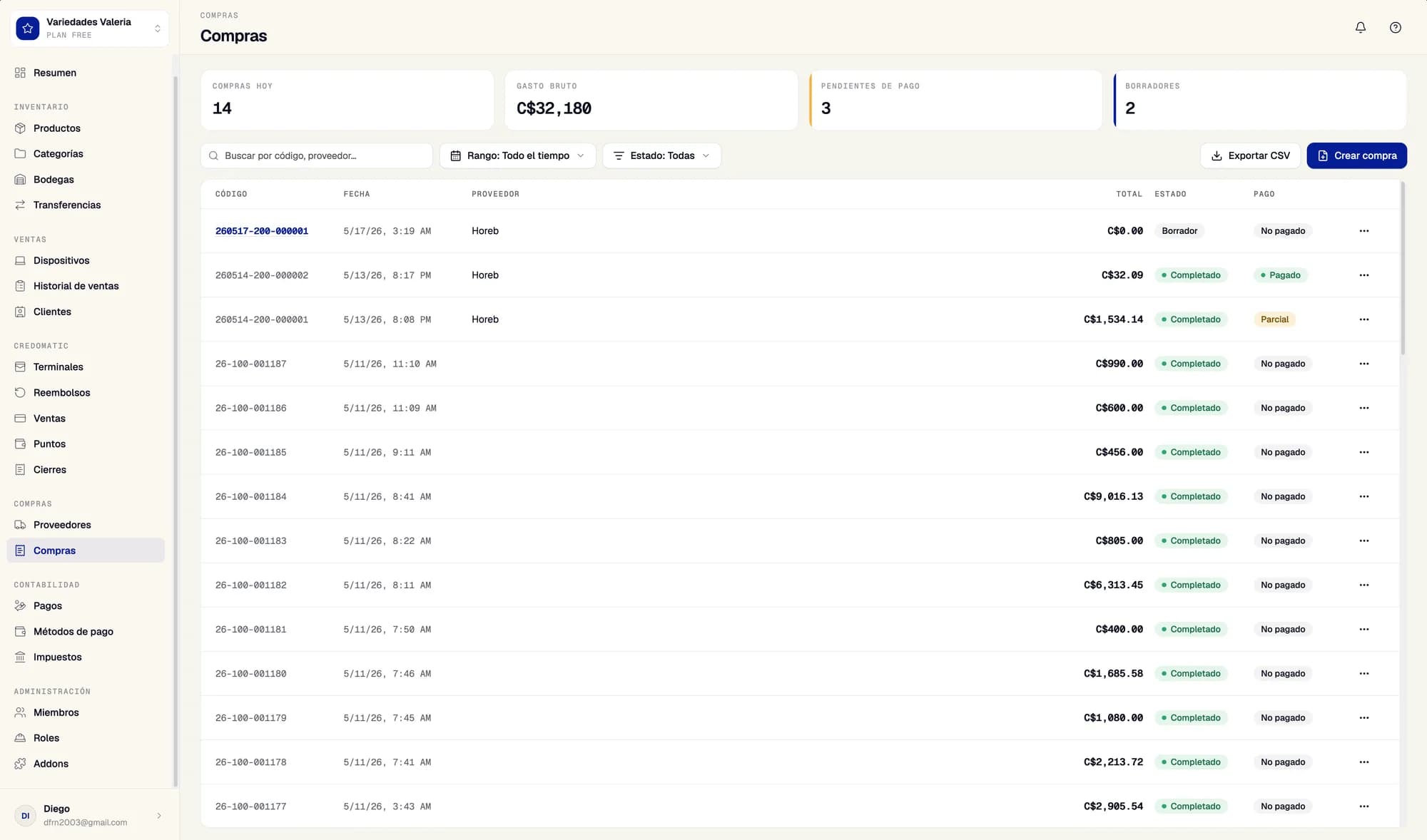 Gestión de compras a proveedores en Storefront